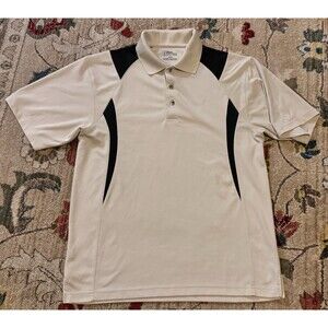 PGA Tour Golf Polo Shirt Mens M Beige Black Colorblock Short Sleeves Stretch